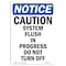 Signmission OSHA Notice, 5" Height, Caution System Flush In Progress Sign, 5" X 3.5", Portrait OS-NS-D-35-V-10519 - alternate 1